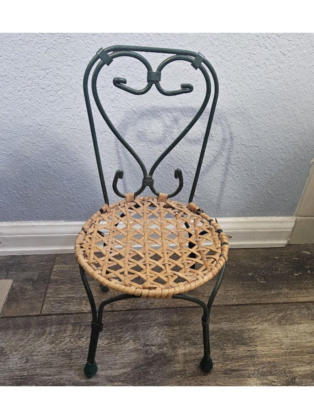Vintage Wicker and Green Metal Chair Plant Stand Home Decor